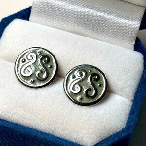 Vintage Sterling Silver Round Filagree Enamel Earrings